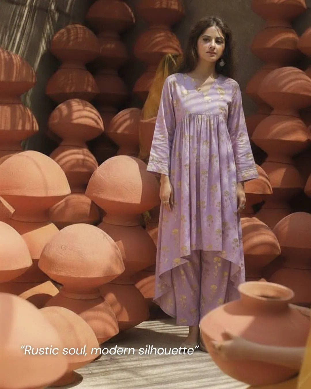 Lavender Co-ord Set - Golden Flower Print