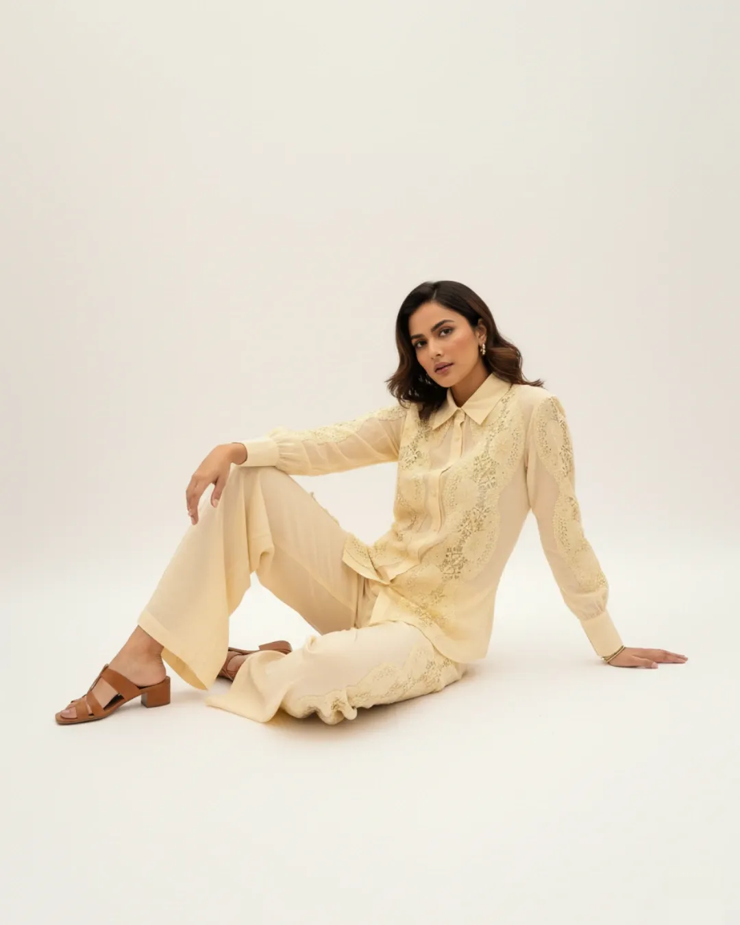 Cream Lace-Detail Co-ord Set