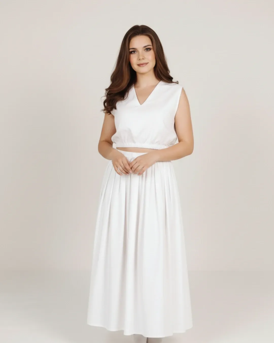 White Cotton Top & Long Skirt - La Mode Collection
