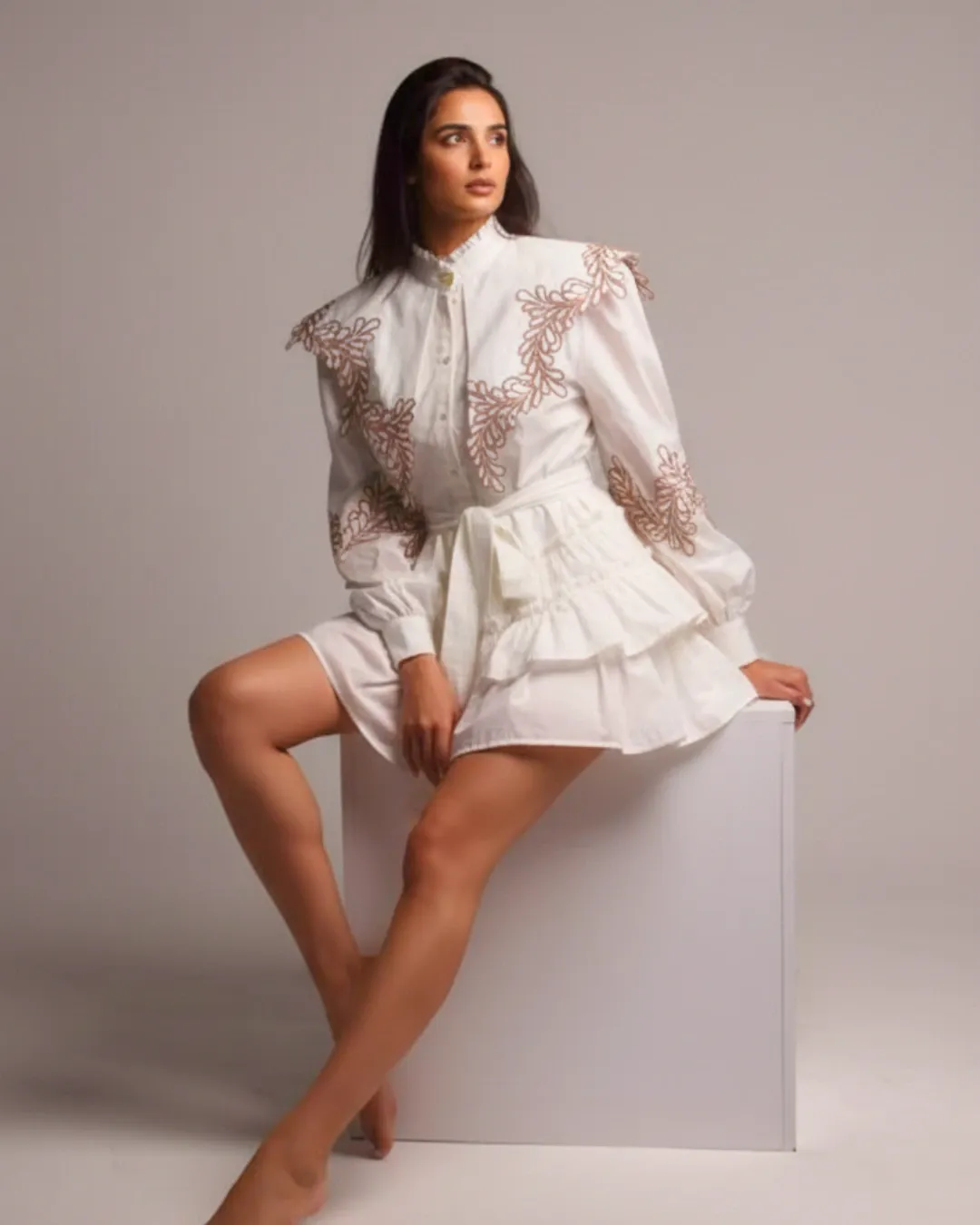 White Lace-Detail Frock - La Mode Collection
