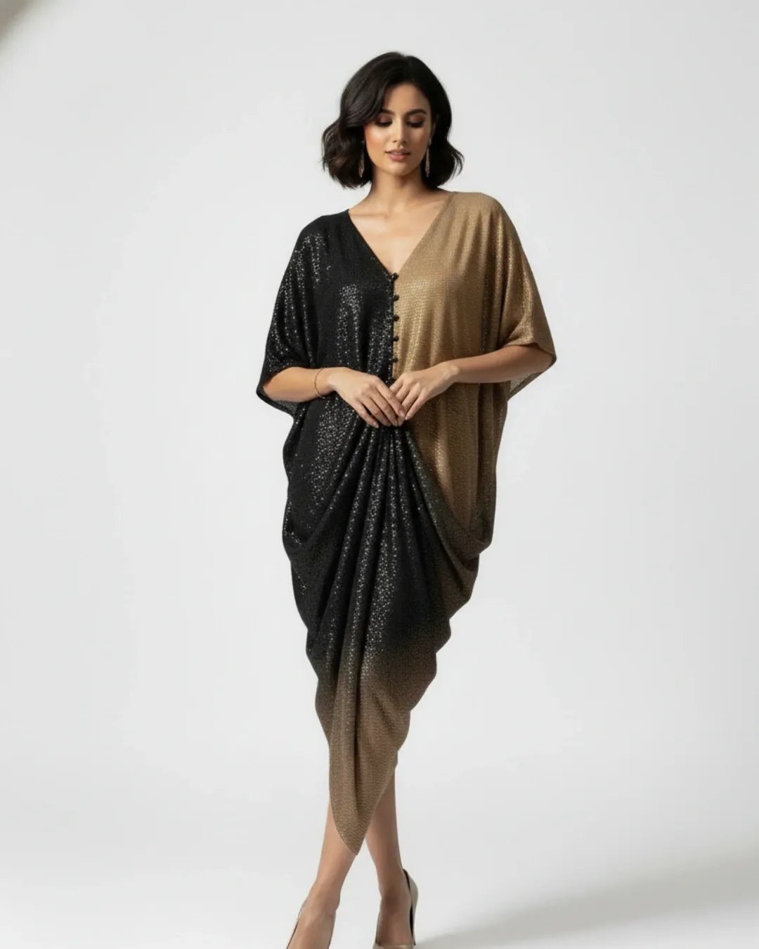 Gradient Shimmer Drape Dress - La Mode Collection