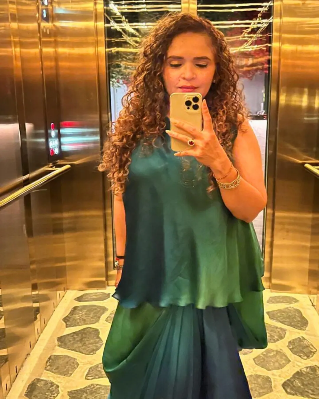 Green-Blue Gradient Draped Dhoti & Top - La Mode Collection