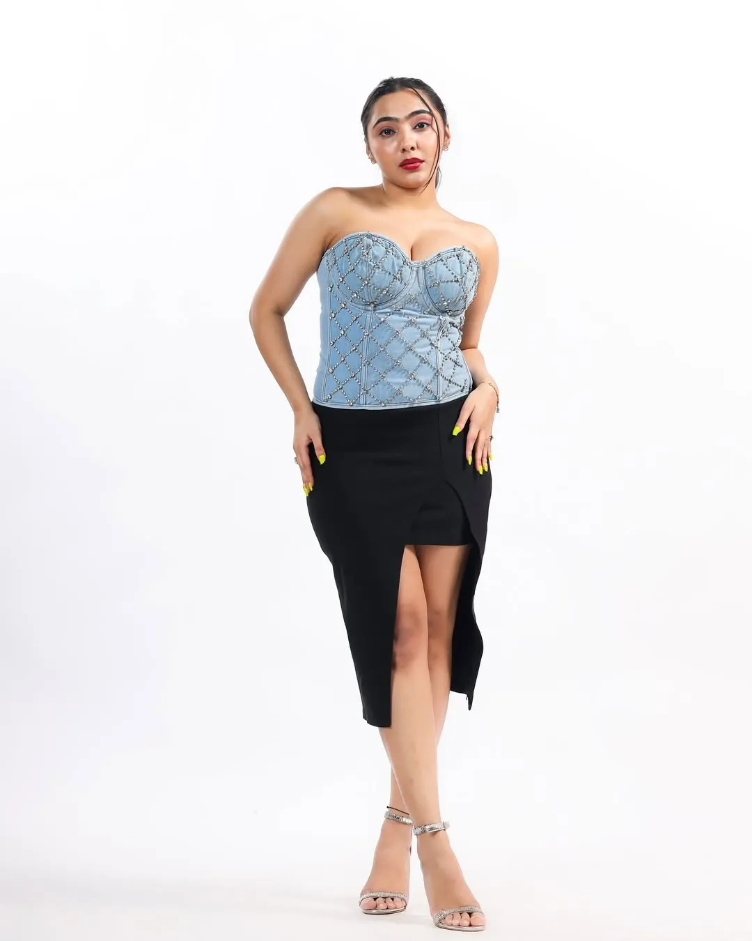 Diamond Work Denim Corset - La Mode Collection