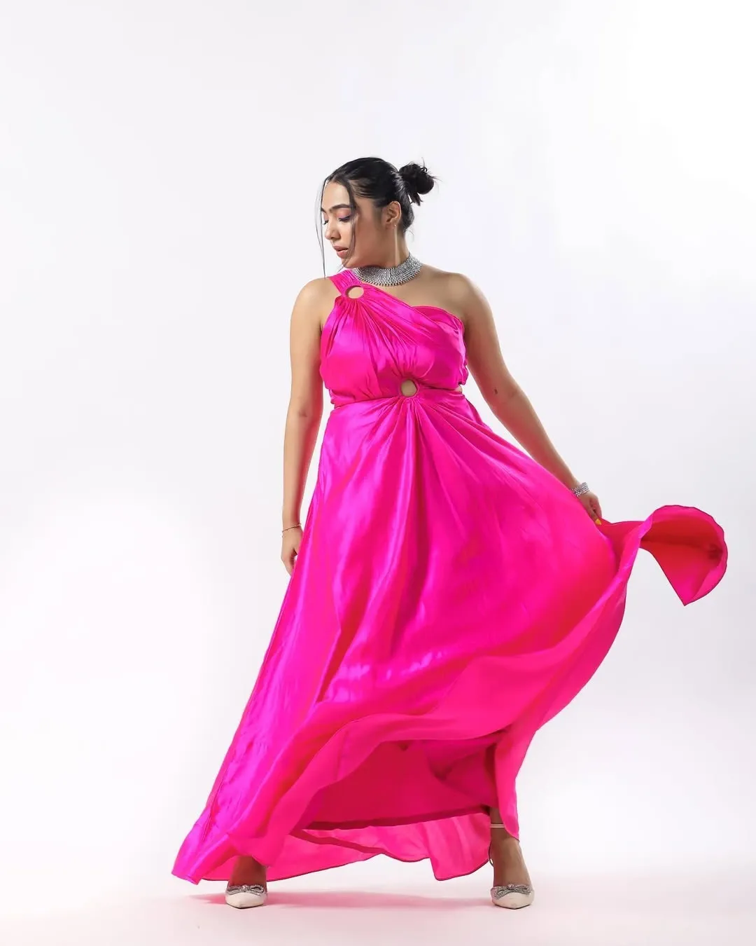 Pink Metallic Finish Gown; Custom Couture - La Mode Collection
