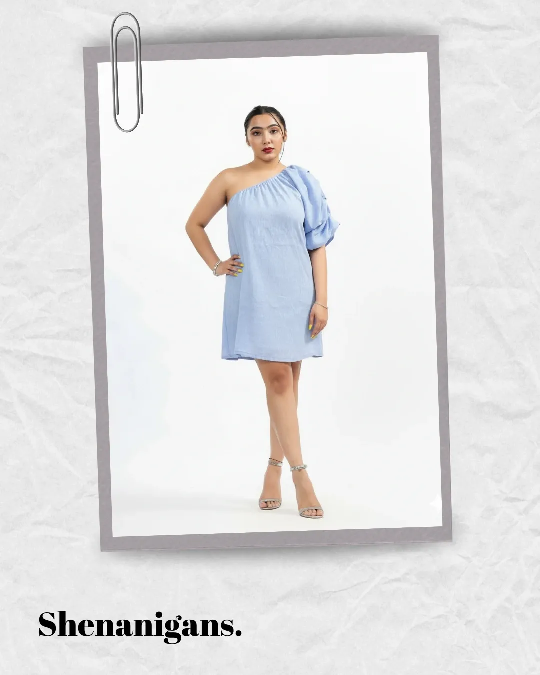 Blue Linen One-Shoulder Dress - Shenanigans
